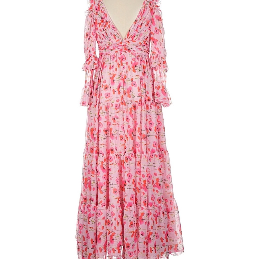 Mac Duggal Pink & Coral Floral Tiered Maxi Dress - Picture 2 of 5